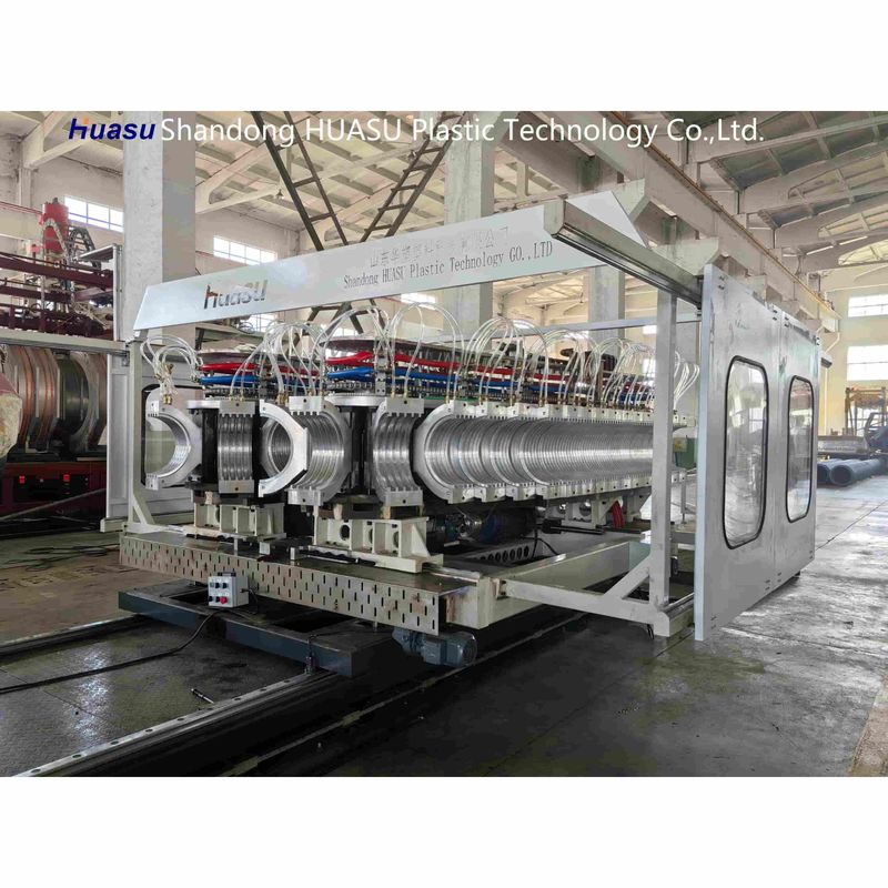 Linha de produção de tubos ondulados de parede dupla de extrusora de parafuso único de alta velocidade com sistema de sincronização em linha e Siemens PLC