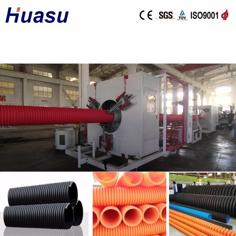 Linha de extrusão de tubos corrugados de parede dupla com diâmetro interno de 32 mm-1600 mm, controle Siemens PLC e molde de liga de alumínio