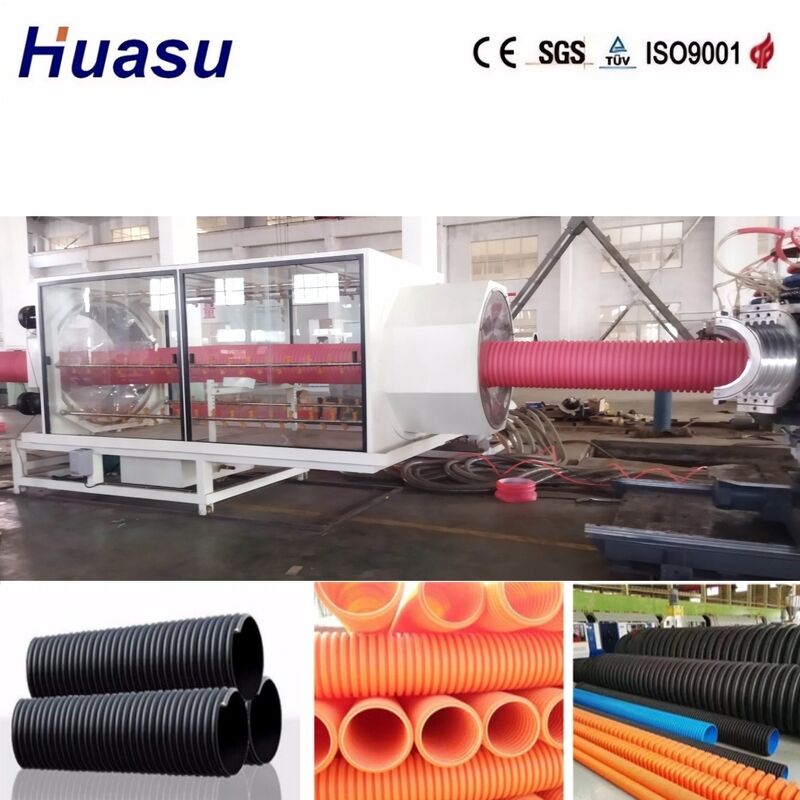 Linha de Extrusão de Tubos Corrugados de Parede Dupla Controlada por PLC para Tubos de 32mm-1600mm com Capacidade de 100-3000kg/h