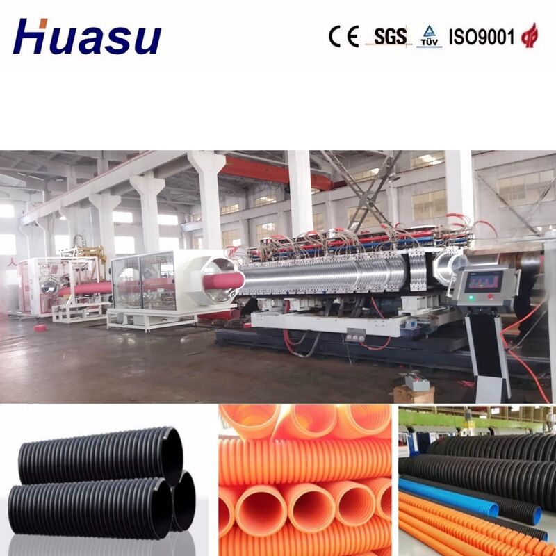 Linha de extrusão de tubos corrugados de parede dupla de alta produtividade com controle PLC para diâmetro de tubo de 32 mm-1600 mm
