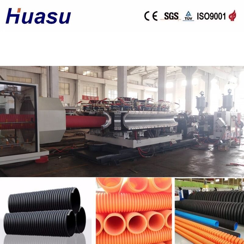 Linha de extrusão de tubos corrugados de parede dupla com diâmetro interno de 32 mm-1600 mm, controle Siemens PLC e molde de liga de alumínio