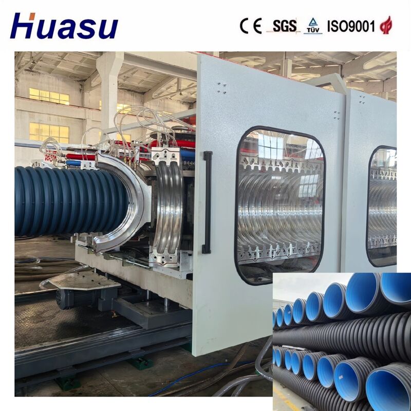 Linha de extrusão de tubos ondulados de parede dupla de alta produtividade para HDPE/PE/PP/PVC/MPP com diâmetro de tubo de 32-1600 mm