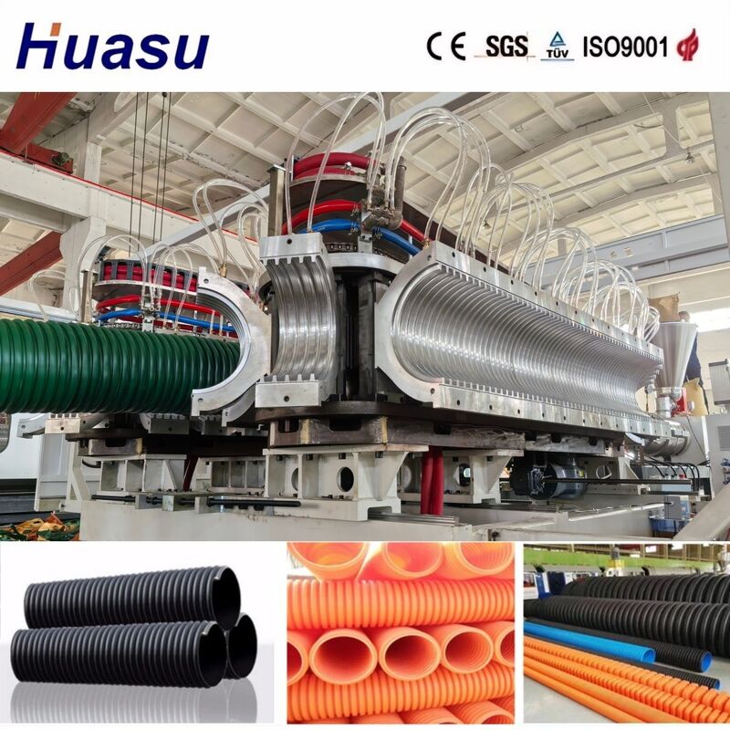 Linha de extrusão de tubos corrugados de parede dupla controlada por PLC para alta produtividade com diâmetro de tubo de 32-1600 mm