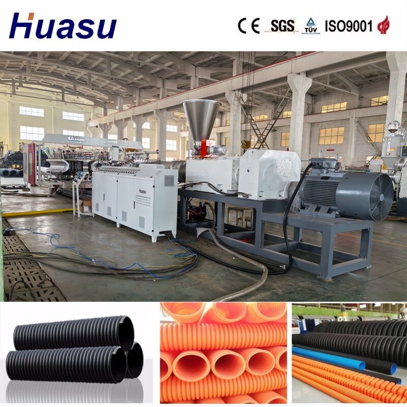 Linha de extrusão de tubos corrugados de parede dupla controlada por PLC para alta produtividade com diâmetro de tubo de 32-1600 mm