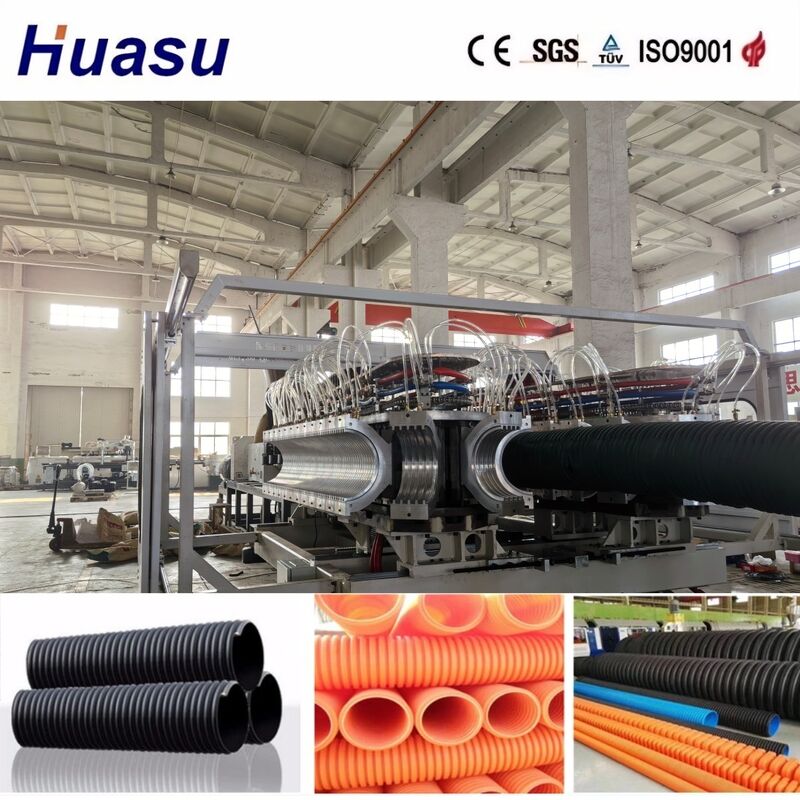 Linha de extrusão de tubos corrugados de parede dupla controlada por PLC para alta produtividade com diâmetro de tubo de 32-1600 mm