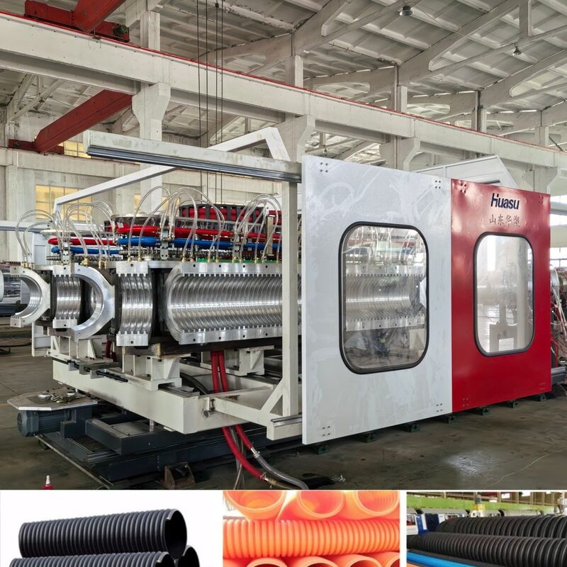 Linha de extrusão de tubos corrugados de parede dupla controlada por PLC para alta produtividade com diâmetro de tubo de 32-1600 mm